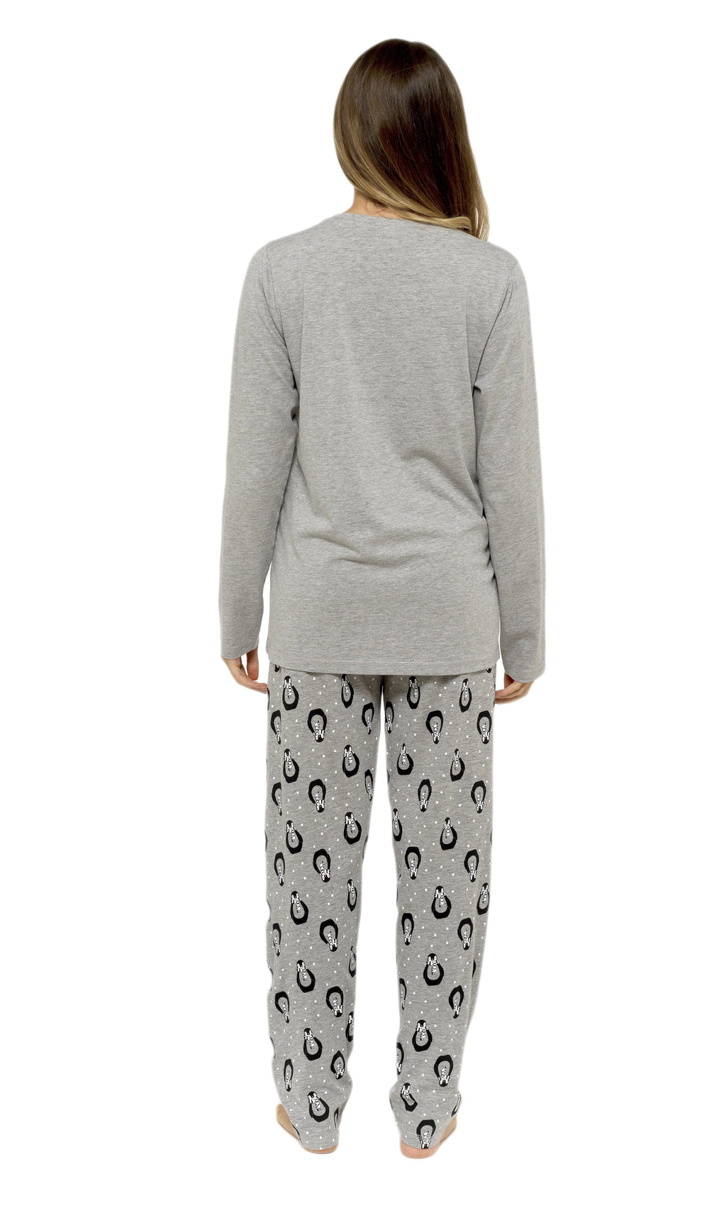 OLIVIA ROCCO Women's Cotton Pyjama Set – Grey Penguin Stars Nightwear