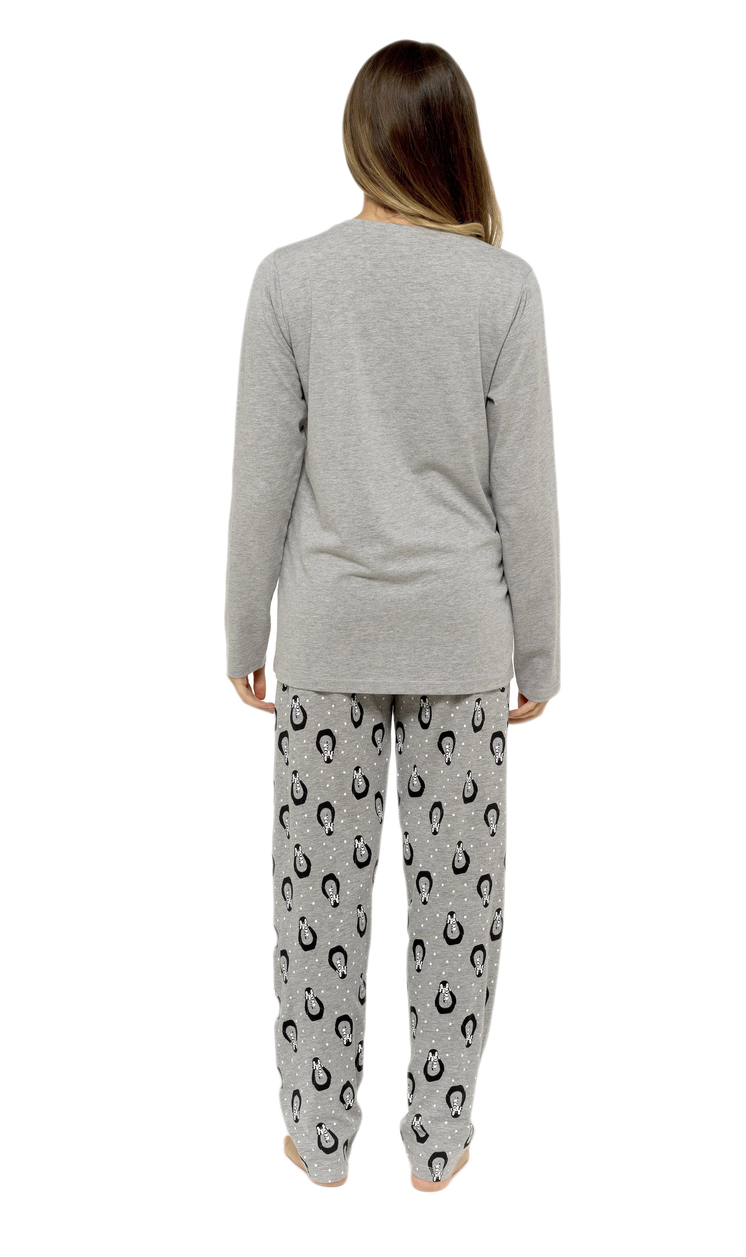 OLIVIA ROCCO Women's Cotton Pyjama Set – Grey Penguin Stars Nightwear