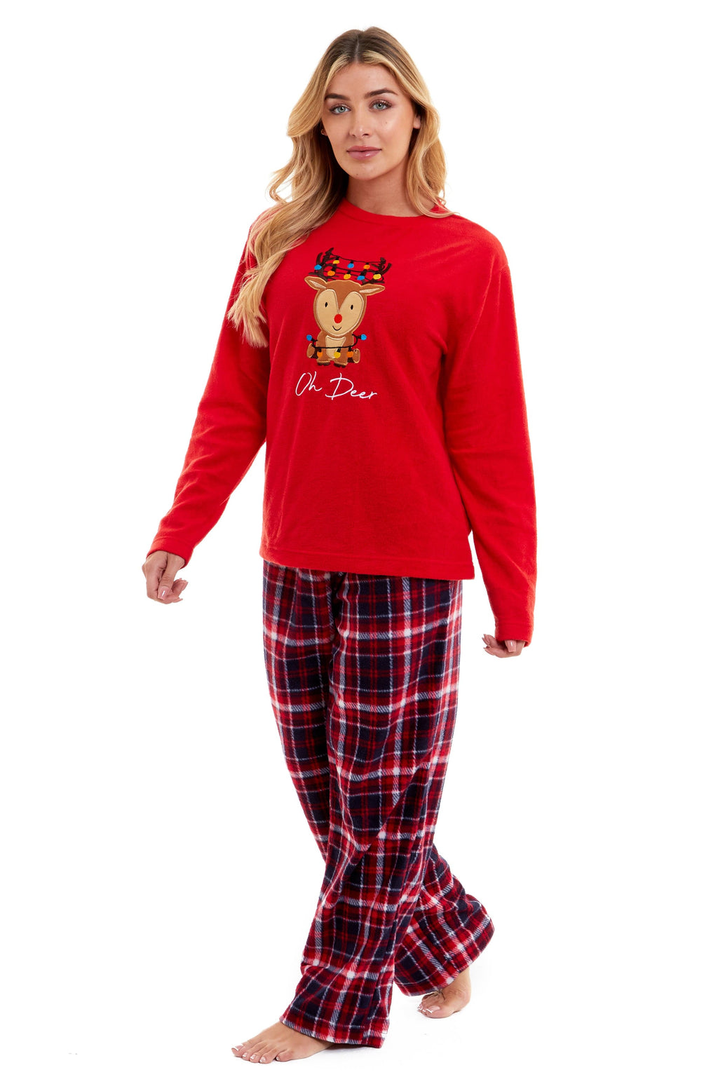OLIVIA ROCCO Women's Polar Fleece Pyjama Set | Reindeer Winter Loungewear