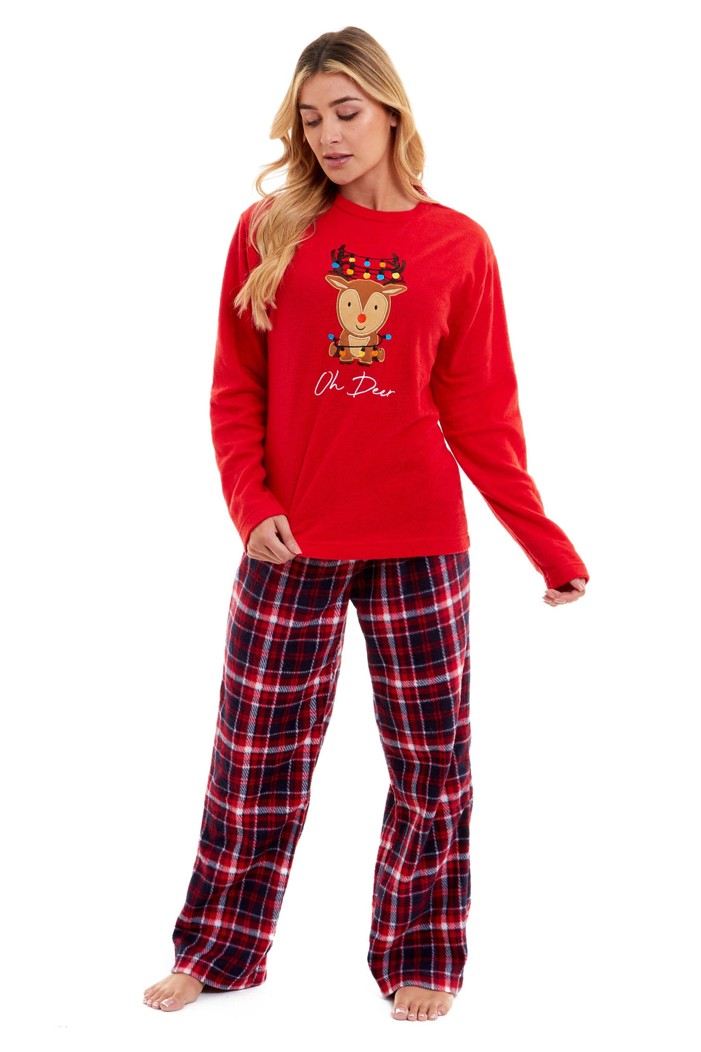 OLIVIA ROCCO Women's Polar Fleece Pyjama Set | Reindeer Winter Loungewear