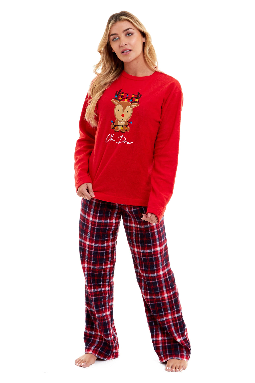 OLIVIA ROCCO Women's Polar Fleece Pyjama Set | Reindeer Winter Loungewear
