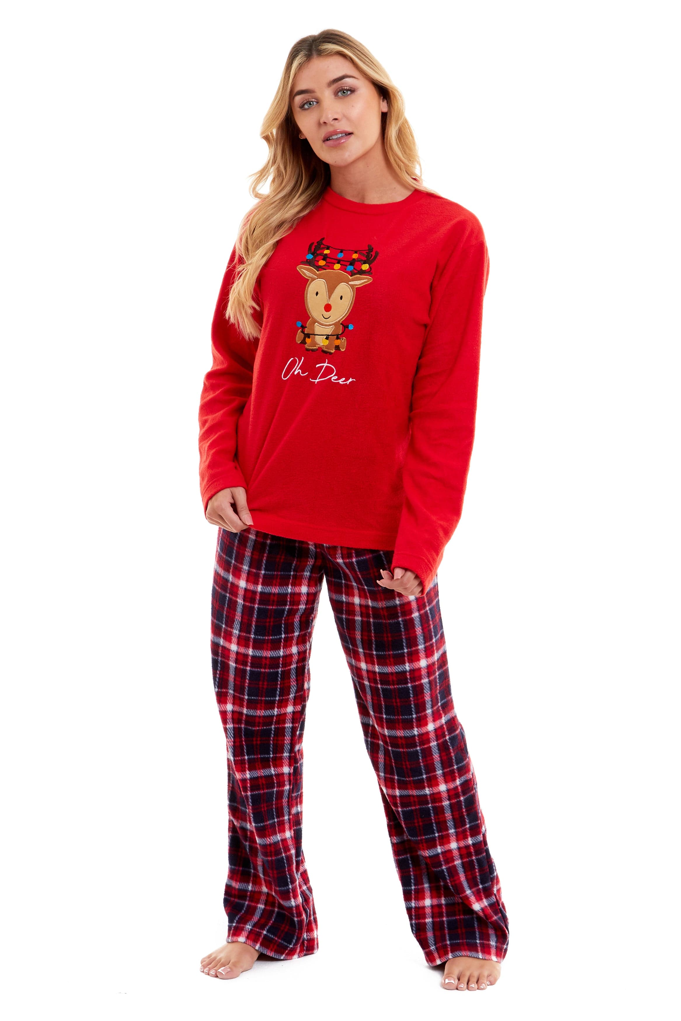 OLIVIA ROCCO Women's Polar Fleece Pyjama Set | Reindeer Winter Loungewear