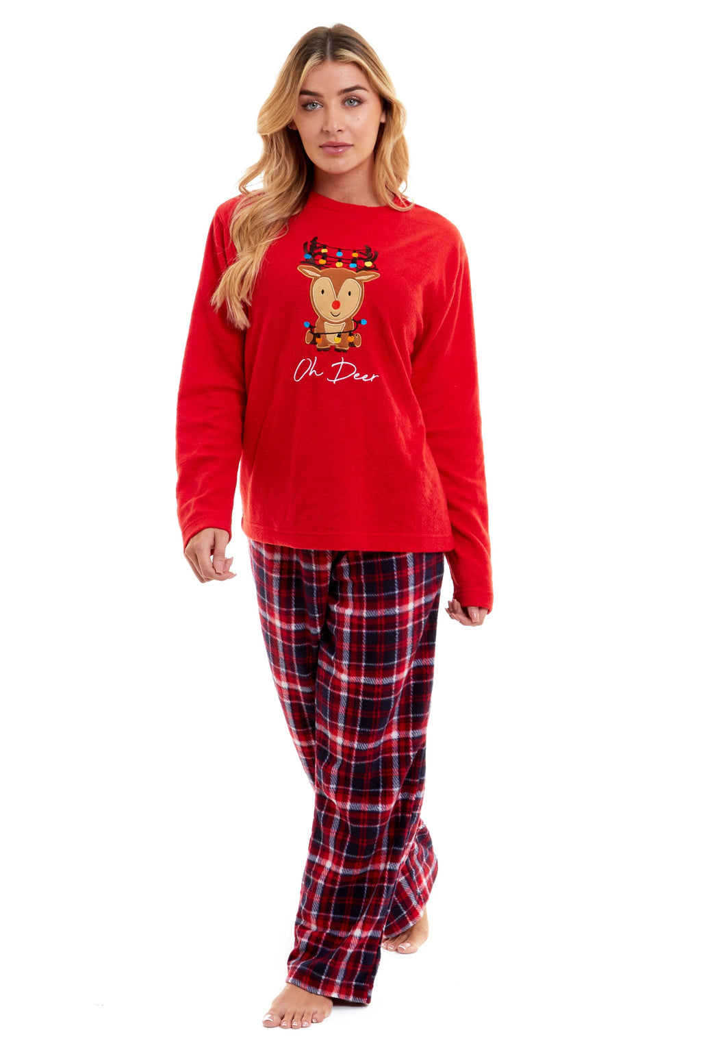 OLIVIA ROCCO Women's Polar Fleece Pyjama Set | Reindeer Winter Loungewear