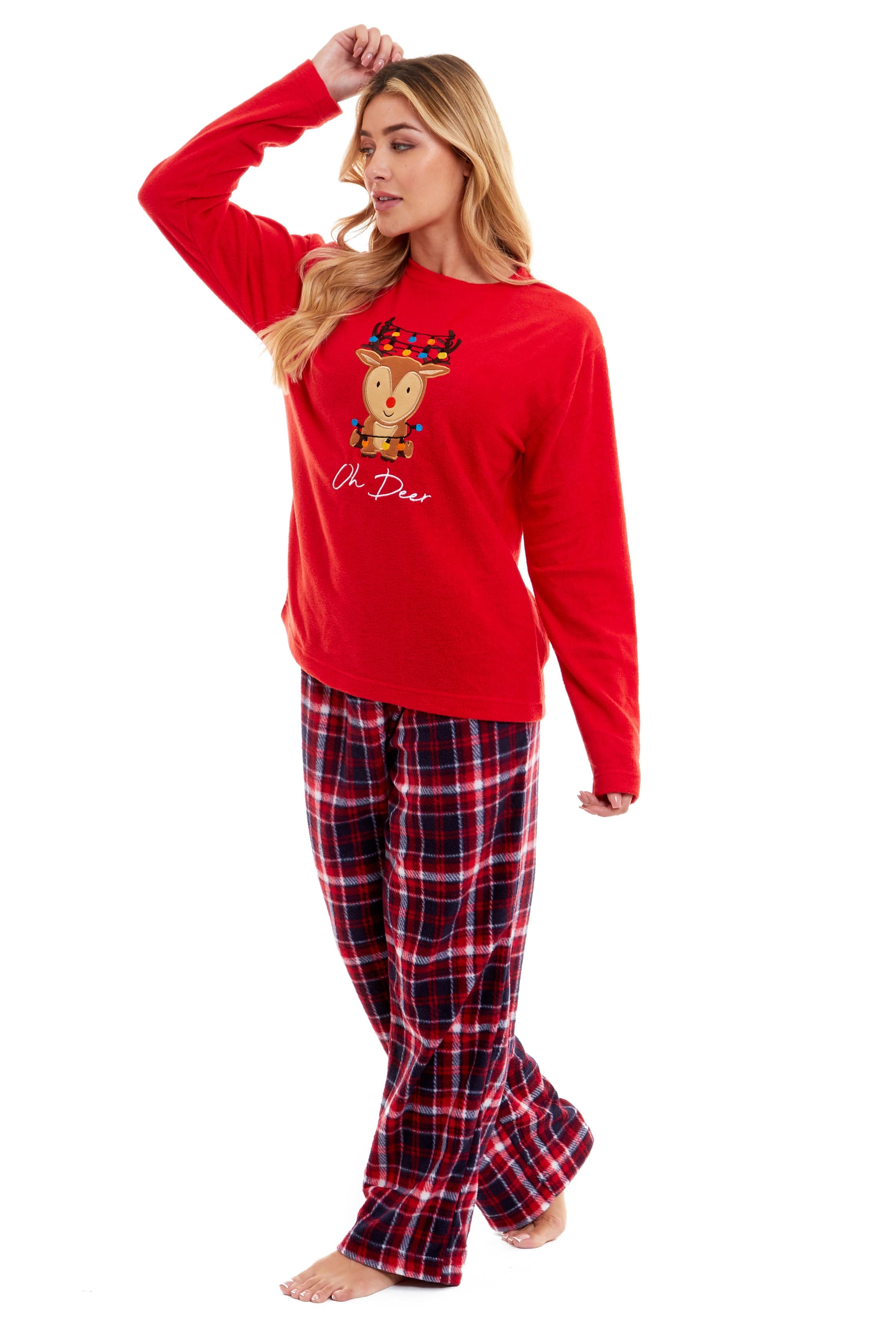OLIVIA ROCCO Women's Polar Fleece Pyjama Set | Reindeer Winter Loungewear