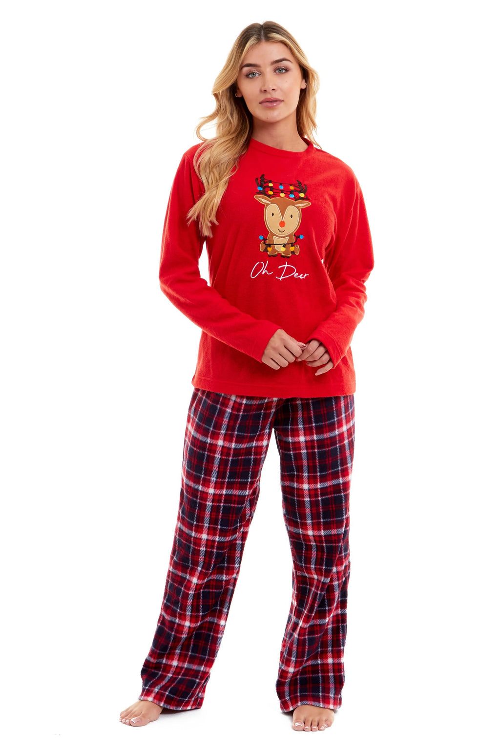 OLIVIA ROCCO Women's Polar Fleece Pyjama Set | Reindeer Winter Loungewear