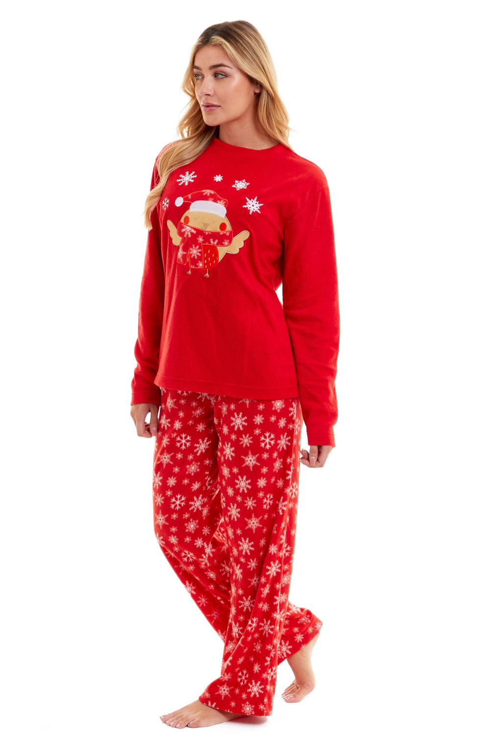 OLIVIA ROCCO Women's Polar Fleece Pyjama Set – Festive Robin Nightwear