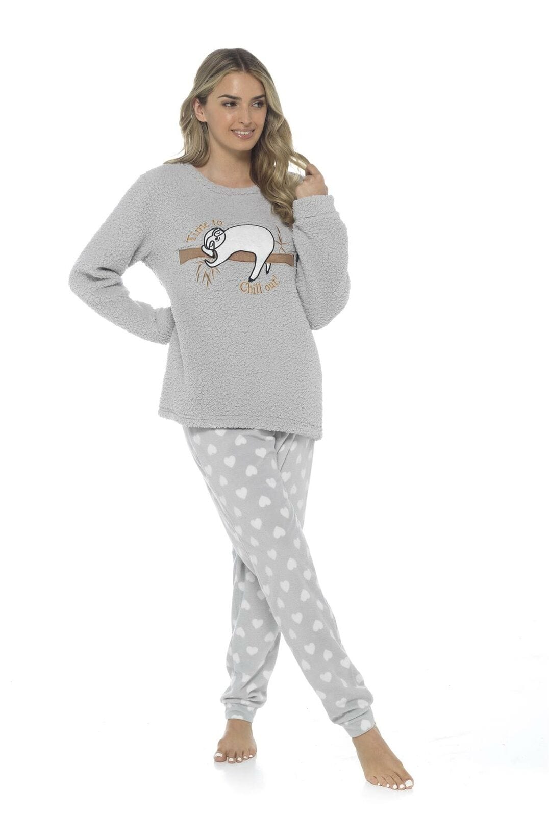 OLIVIA ROCCO Women's Sloth Teddy Fleece Pyjama Set | Plush Nightwear