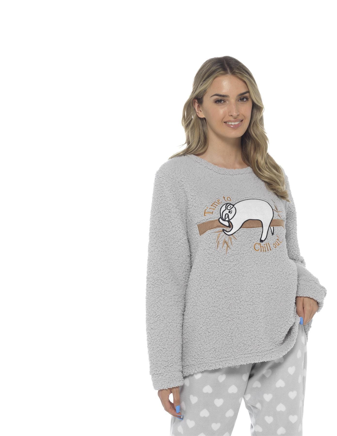 OLIVIA ROCCO Women's Sloth Teddy Fleece Pyjama Set | Plush Nightwear