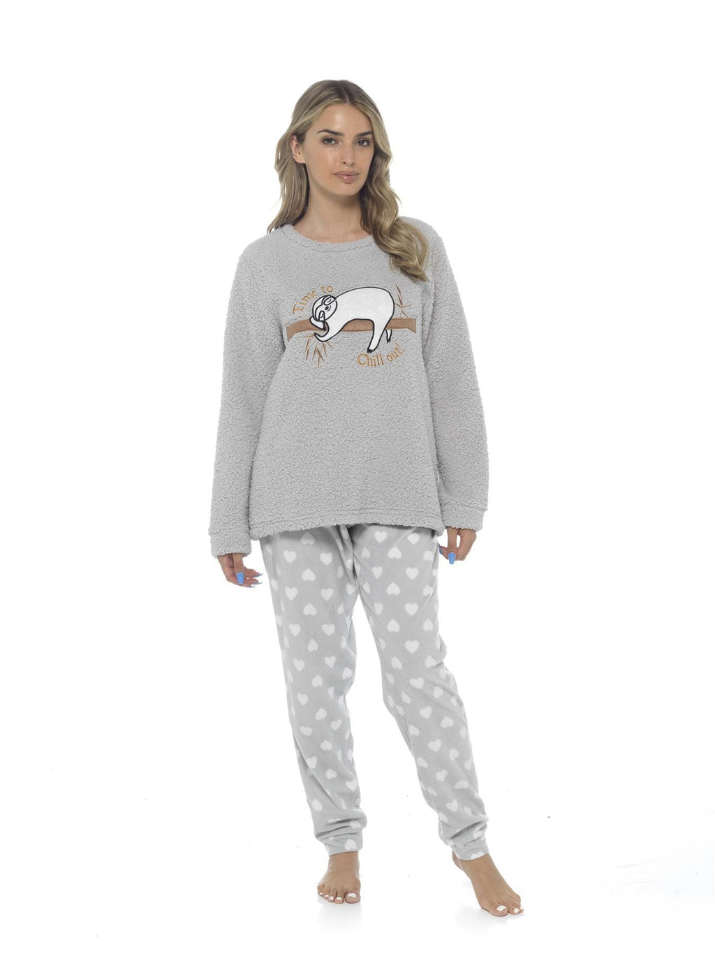 OLIVIA ROCCO Women's Sloth Teddy Fleece Pyjama Set | Plush Nightwear