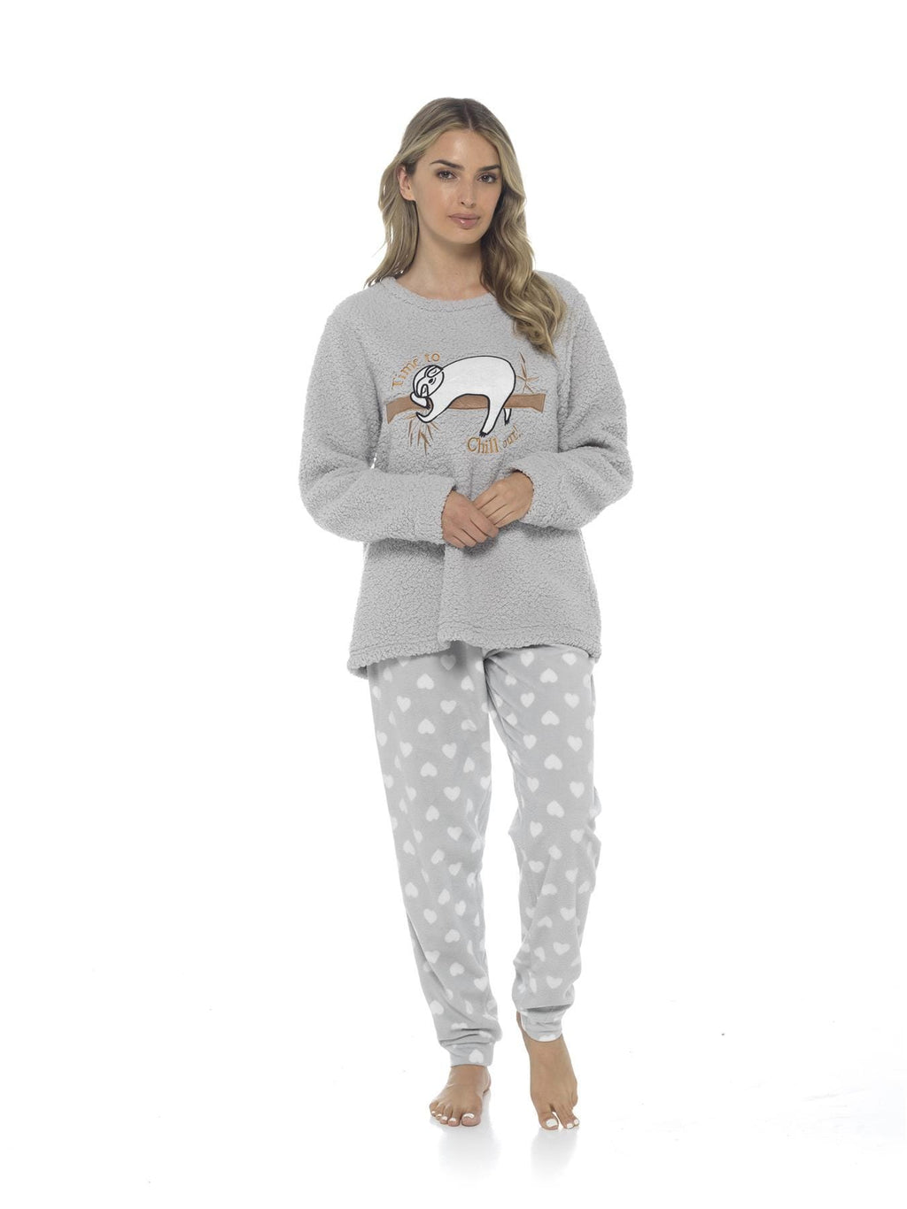 OLIVIA ROCCO Women's Sloth Teddy Fleece Pyjama Set | Plush Nightwear