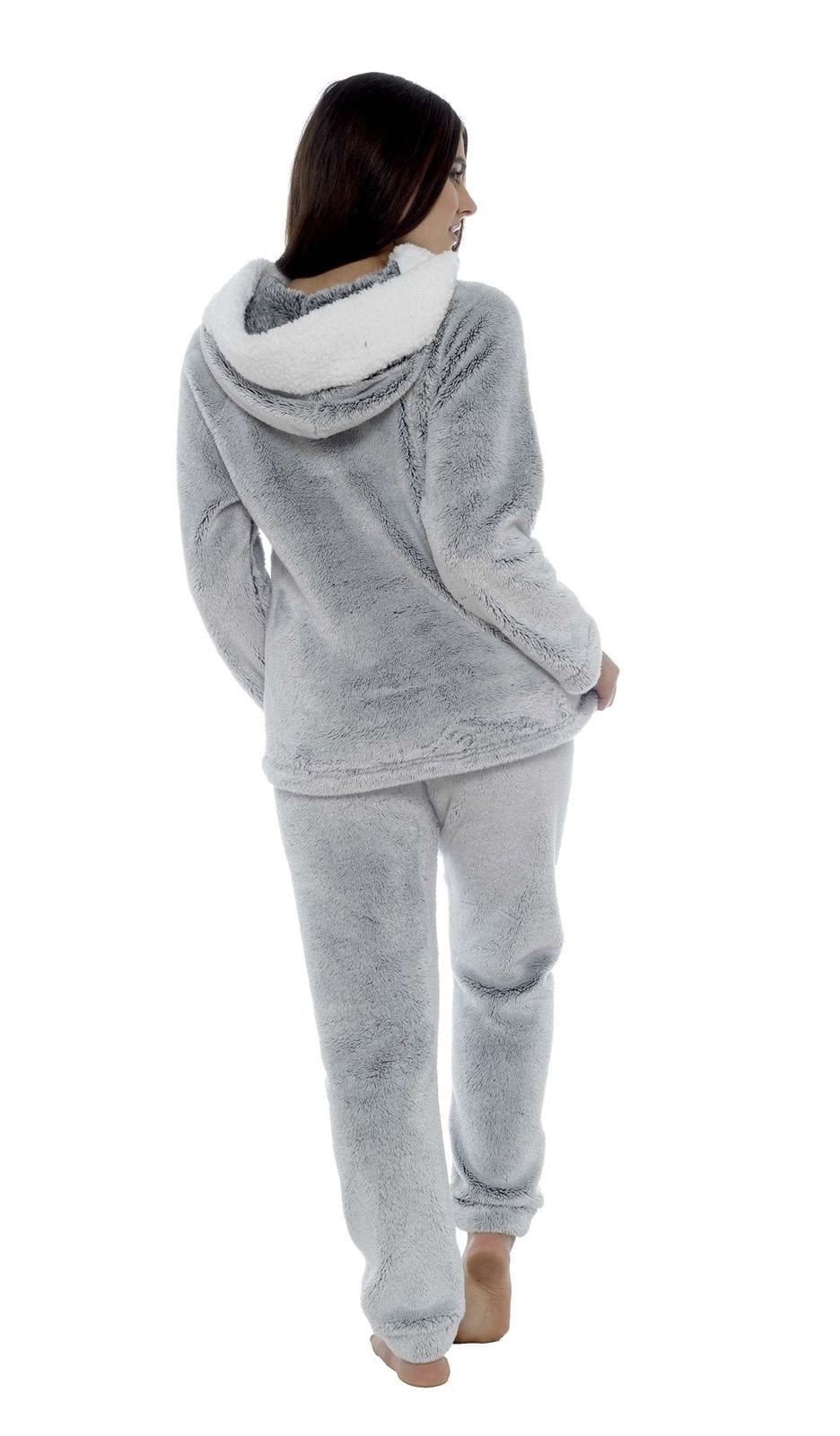OLIVIA ROCCO Women's Shimmer Grey Plush Fleece Hooded Pyjama Set