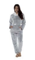 OLIVIA ROCCO Women's Shimmer Grey Plush Fleece Hooded Pyjama Set