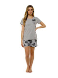 OLIVIA ROCCO Women's Grey Cotton Peek A Bear Pyjama Set – T-Shirt & Shorts