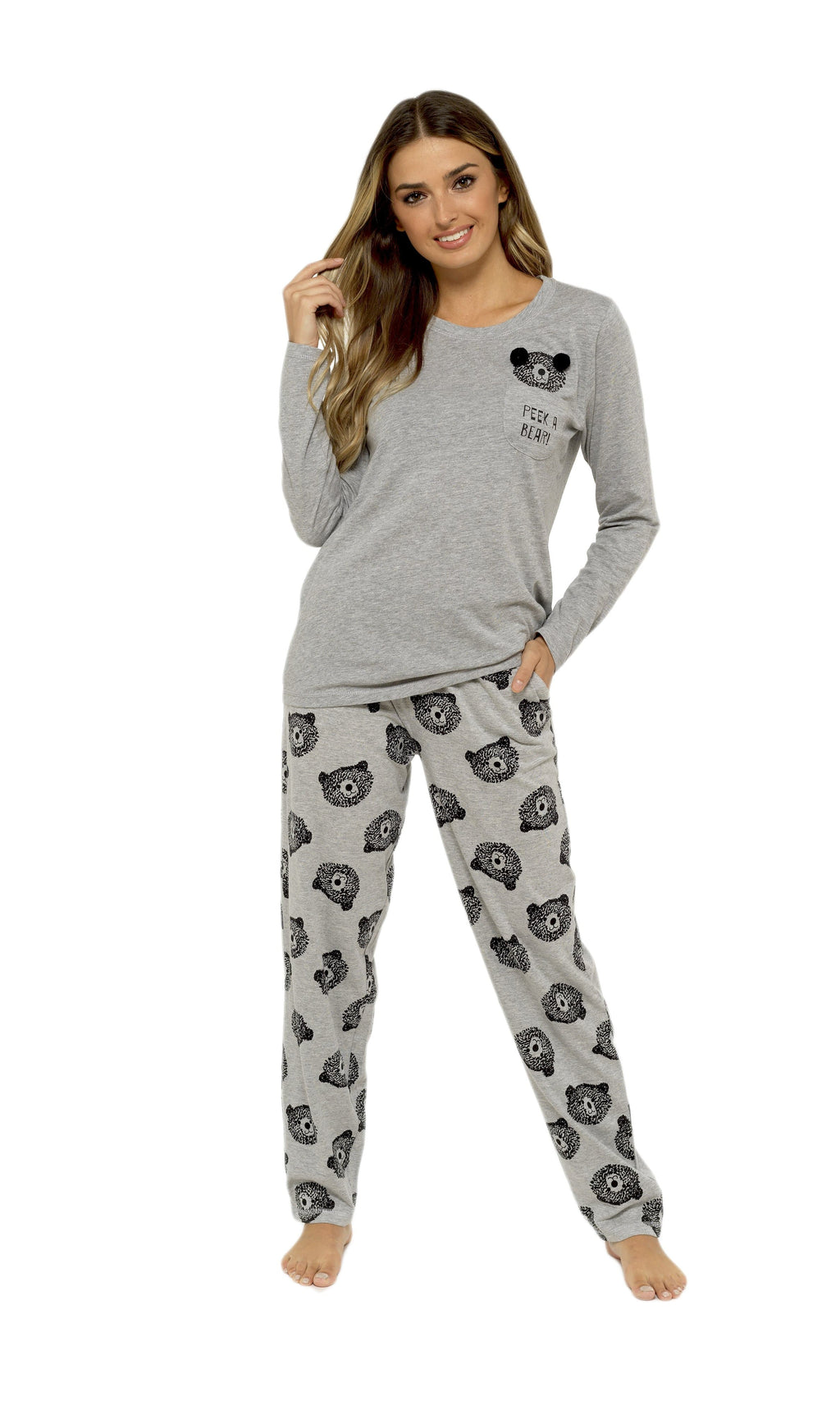 OLIVIA ROCCO Women's Cotton Pyjama Set – Grey Teddy Bear Nightwear