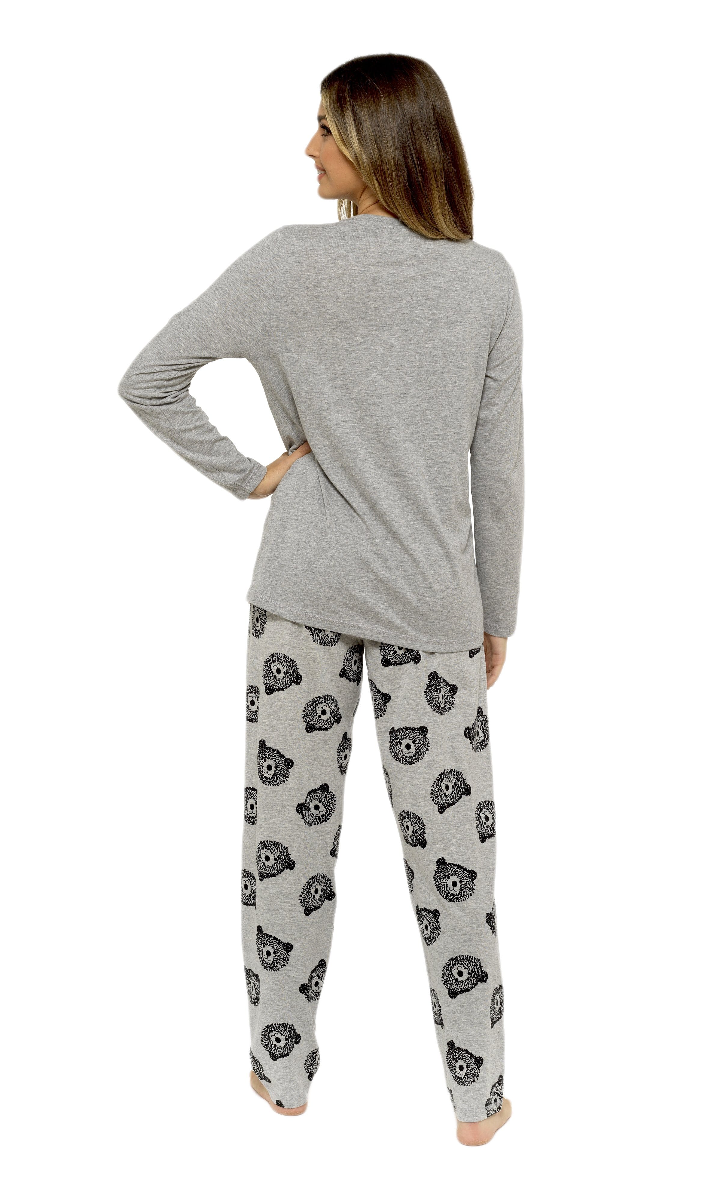 OLIVIA ROCCO Women's Cotton Pyjama Set – Grey Teddy Bear Nightwear