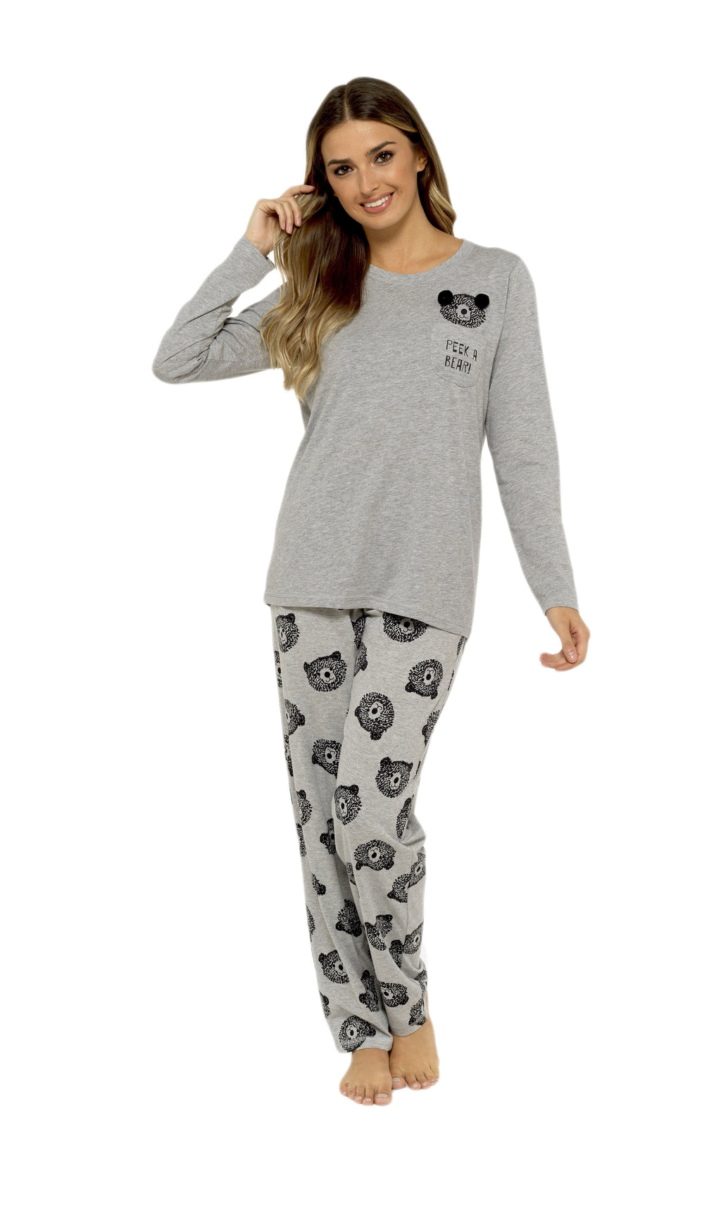 OLIVIA ROCCO Women's Cotton Pyjama Set – Grey Teddy Bear Nightwear