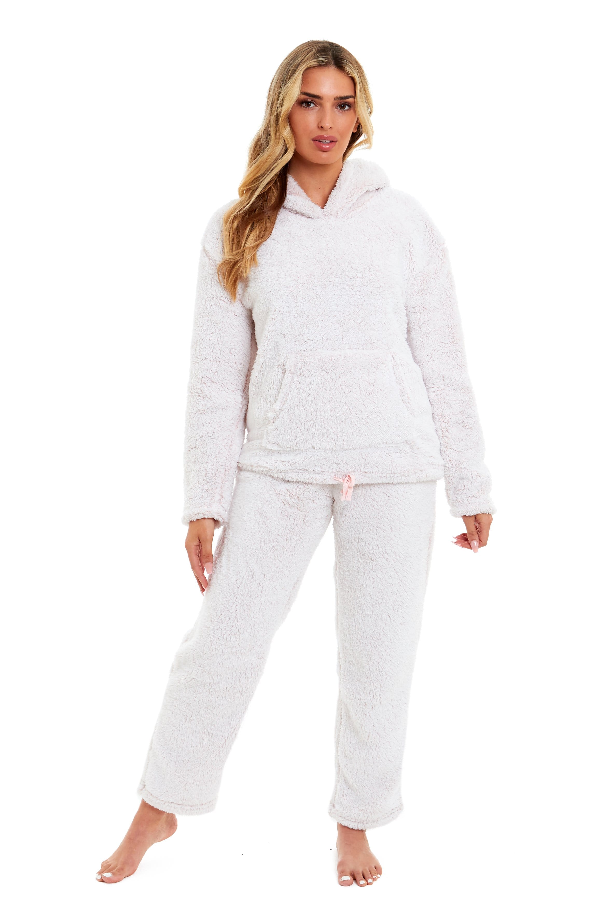 OLIVIA ROCCO Women's Pink Plush Fleece Hooded Pyjama Set | Soft Loungewear