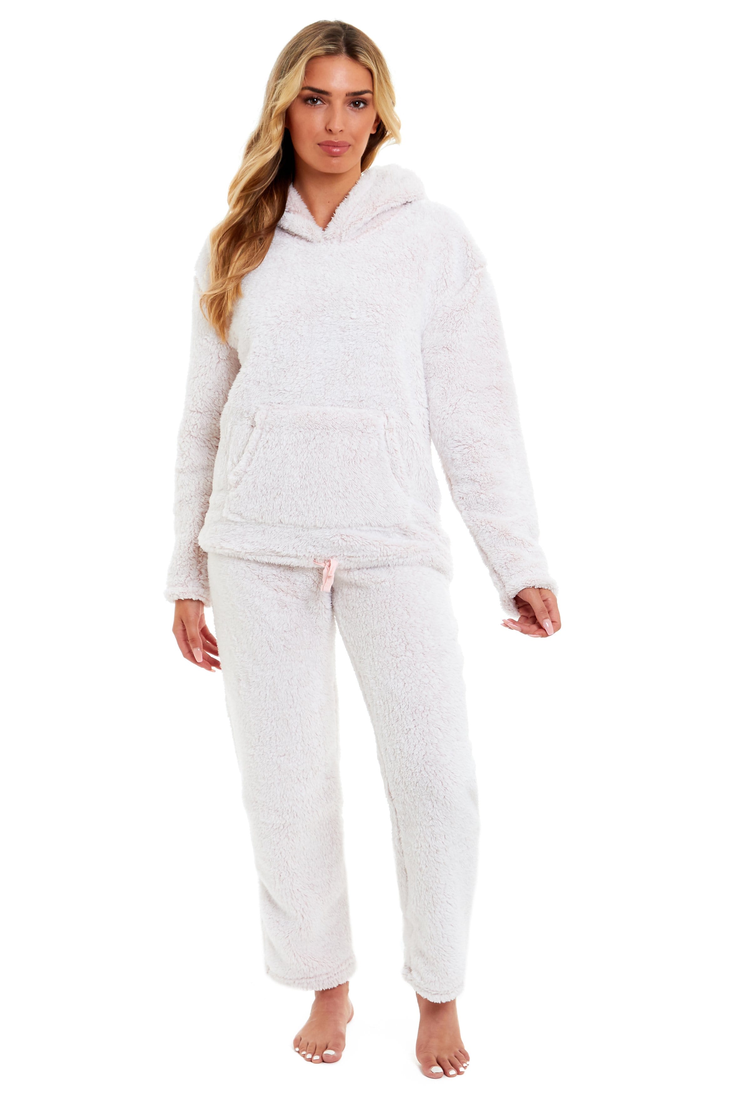 OLIVIA ROCCO Women's Pink Plush Fleece Hooded Pyjama Set | Soft Loungewear