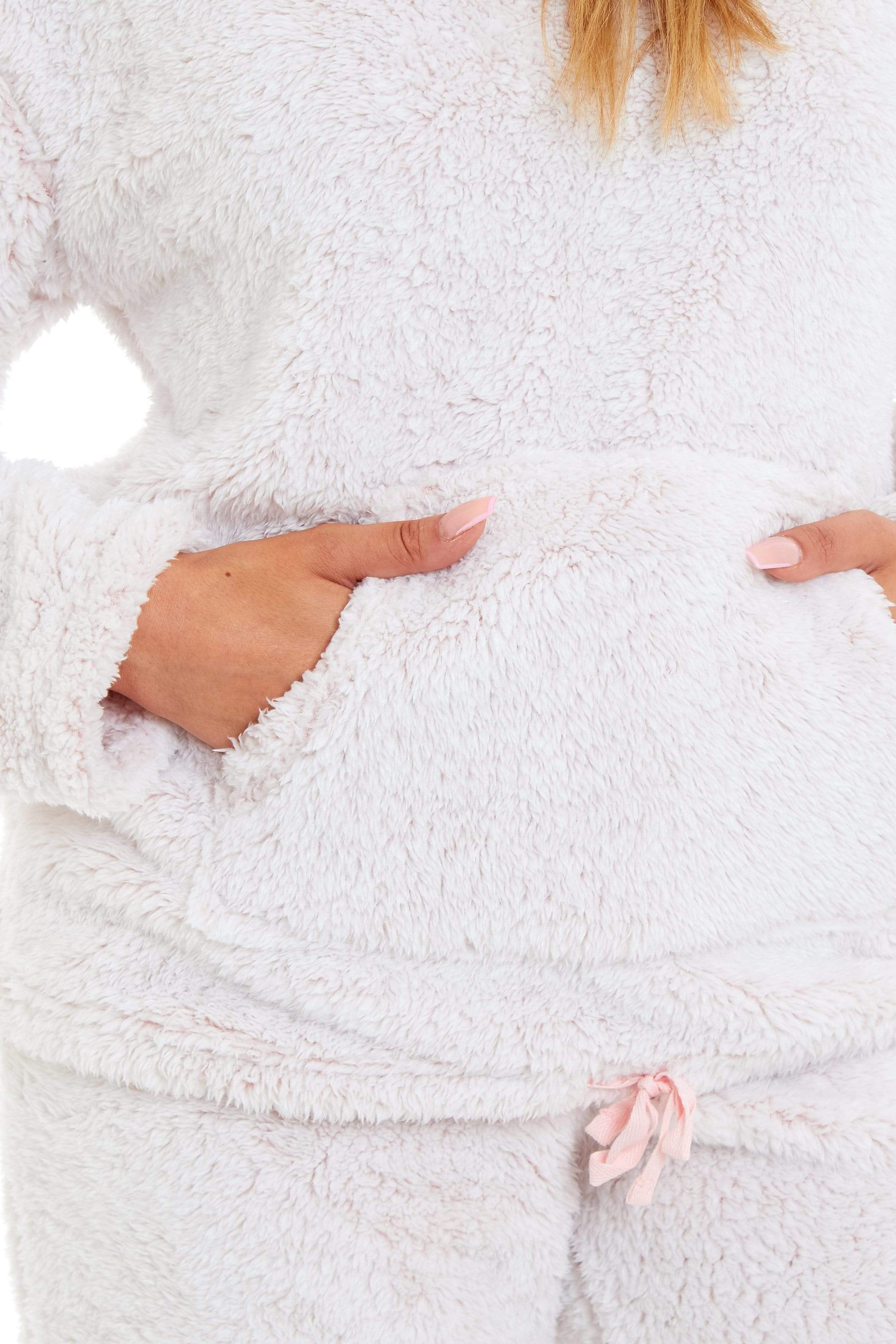 OLIVIA ROCCO Women's Pink Plush Fleece Hooded Pyjama Set | Soft Loungewear