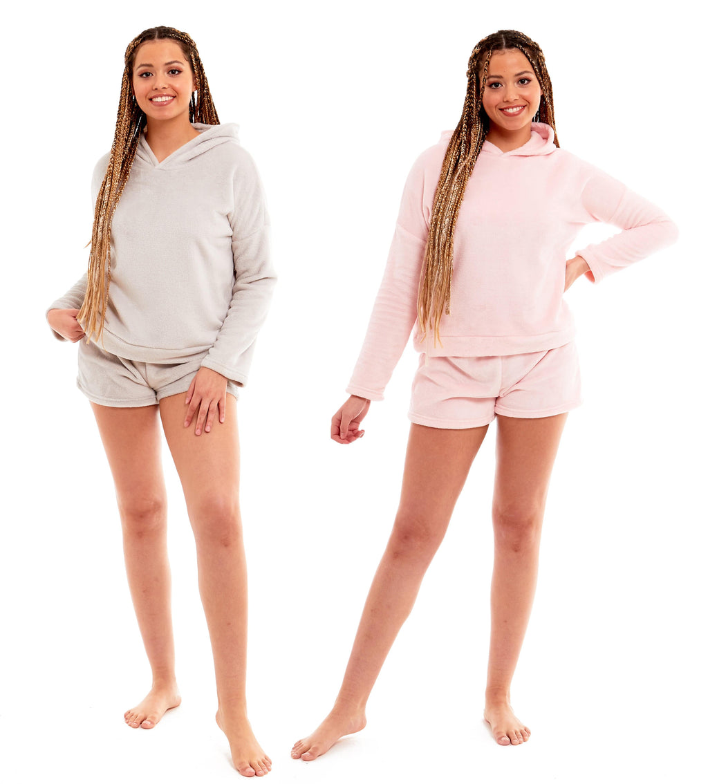 OLIVIA ROCCO Women's Hooded Fleece Pyjama Set | Soft Loungewear Shorts
