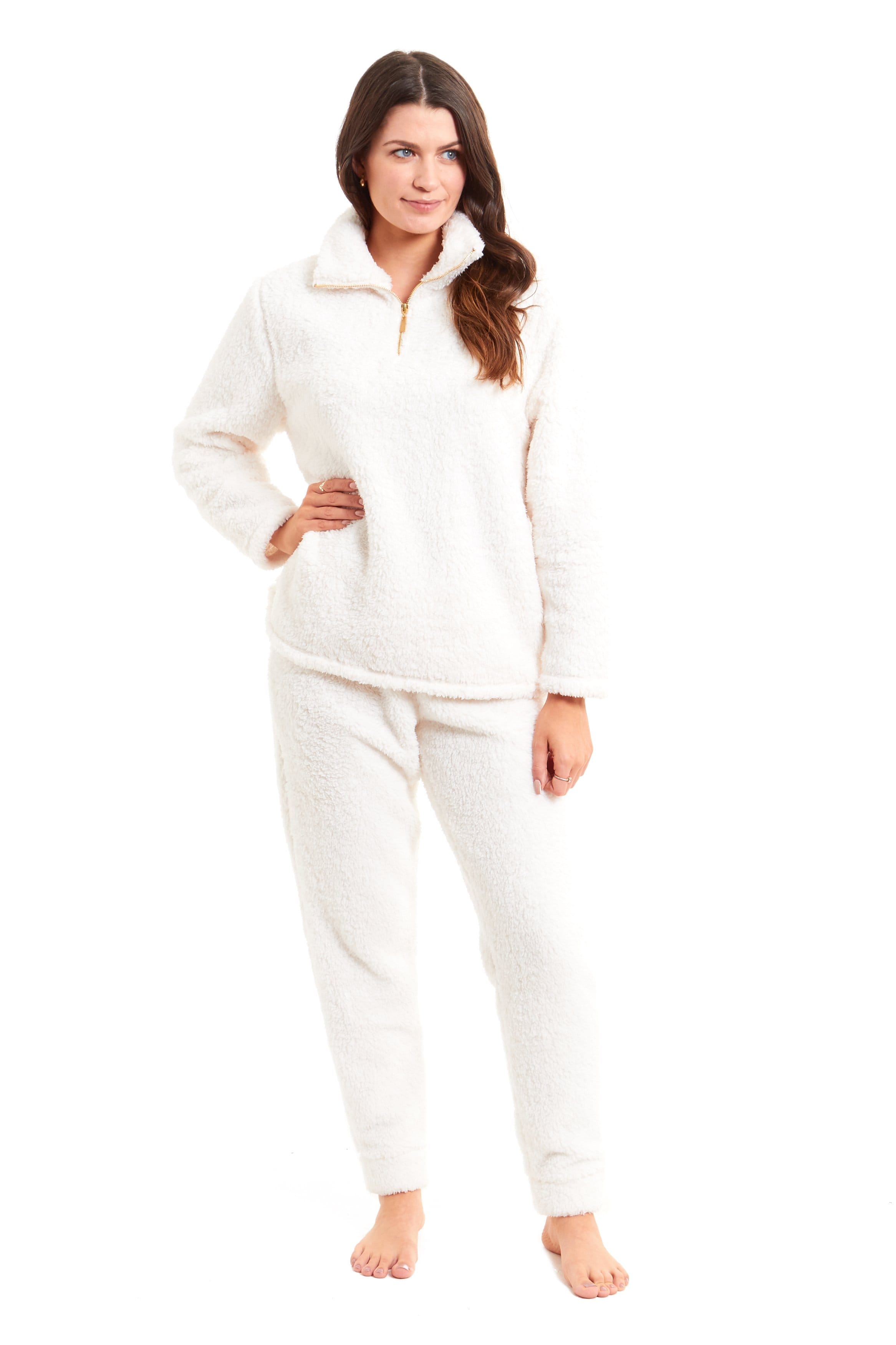 OLIVIA ROCCO Women's Teddy Fleece Lounge Set – Zip Up Fluffy Pyjamas