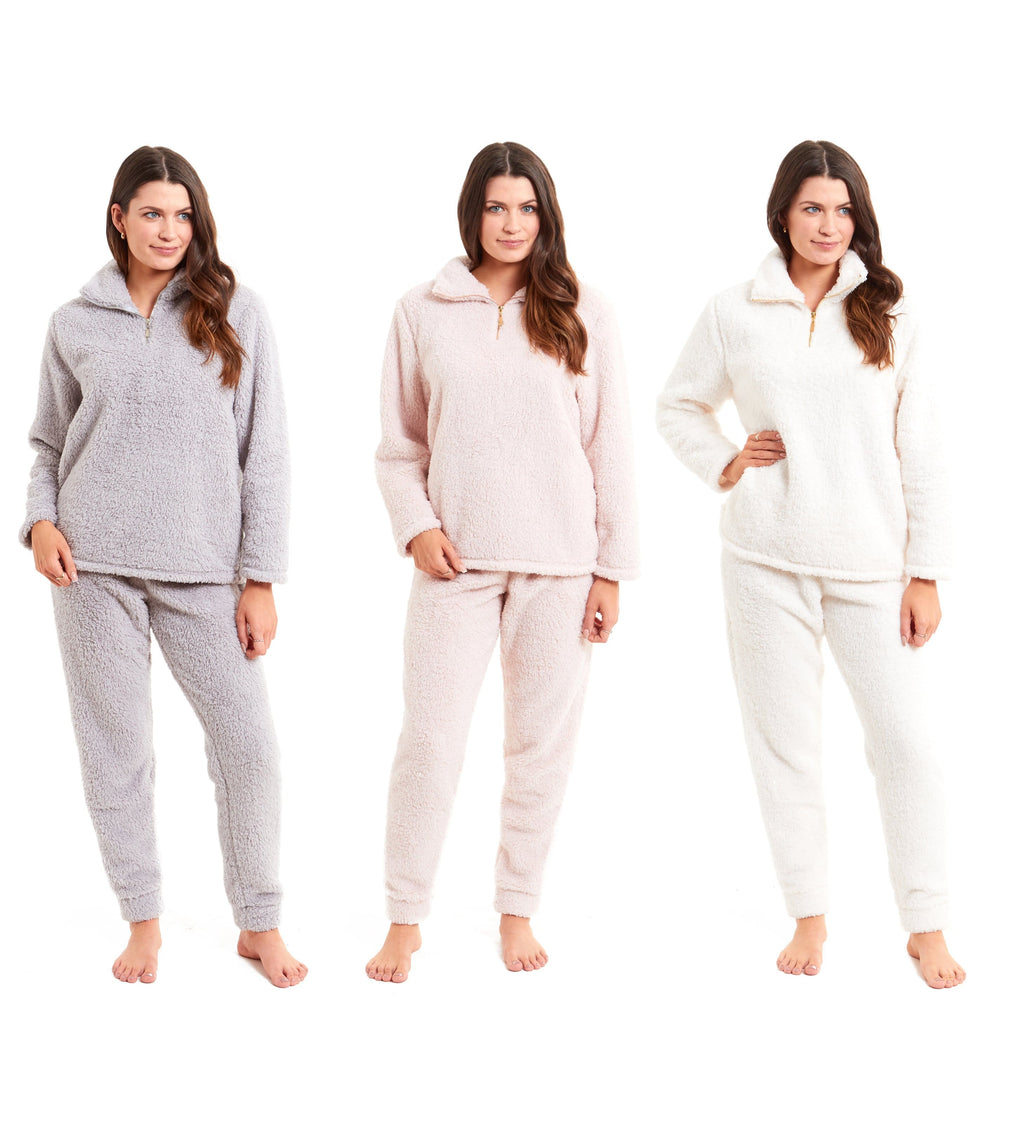 OLIVIA ROCCO Women's Teddy Fleece Lounge Set – Zip Up Fluffy Pyjamas