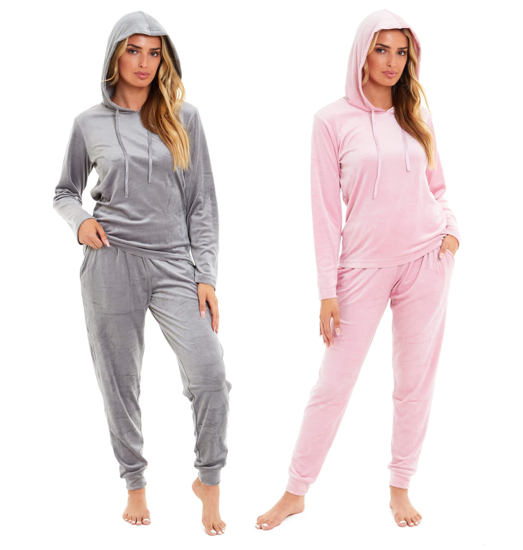 OLIVIA ROCCO Women's Velour Hooded Pyjama Set – Soft Stretch Loungewear