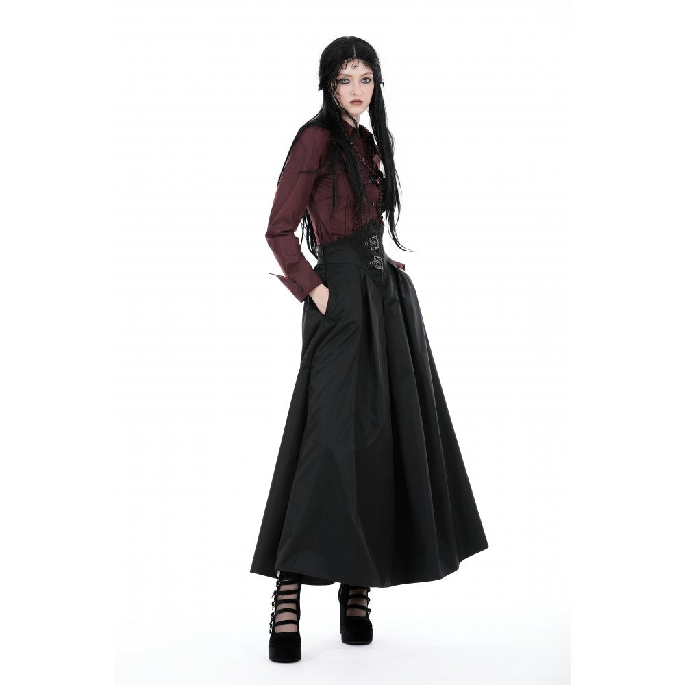 Dark In Love Delora High Waist Pleated Maxi Skirt – Black Gothic