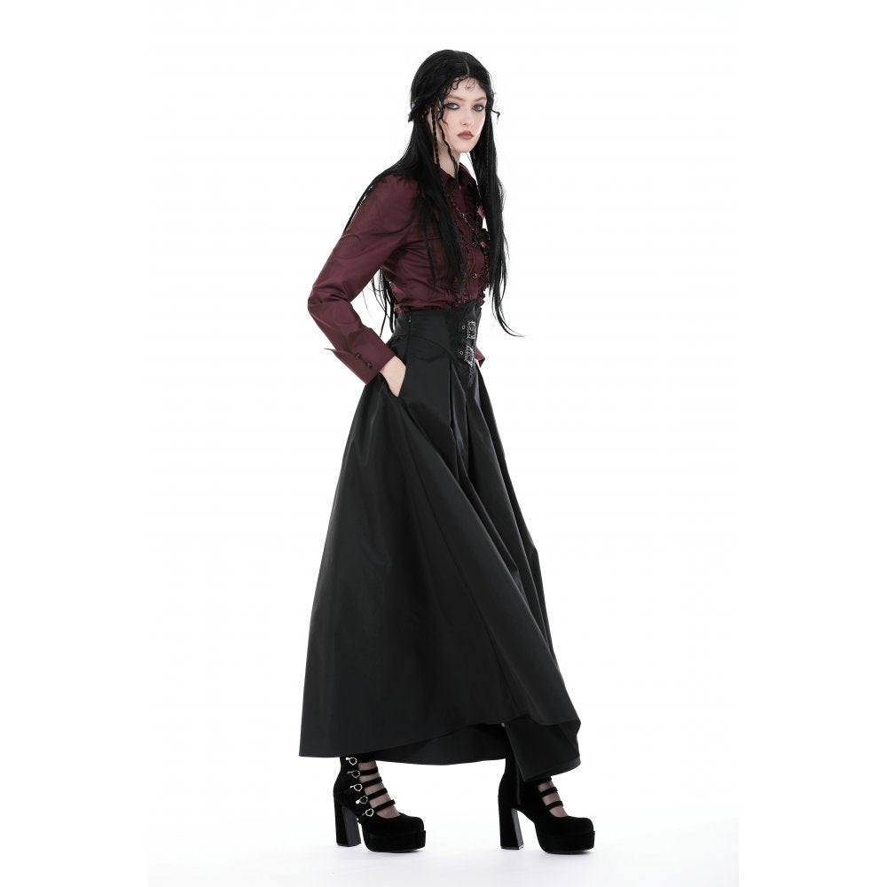 Dark In Love Delora High Waist Pleated Maxi Skirt – Black Gothic
