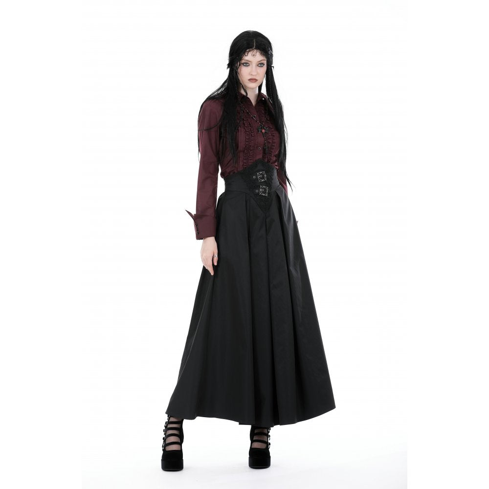Dark In Love Delora High Waist Pleated Maxi Skirt – Black Gothic