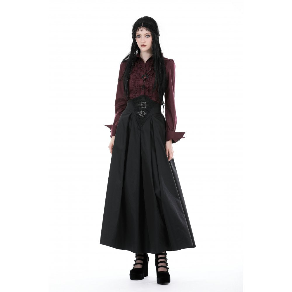 Dark In Love Delora High Waist Pleated Maxi Skirt – Black Gothic