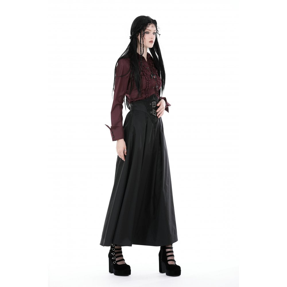 Dark In Love Delora High Waist Pleated Maxi Skirt – Black Gothic
