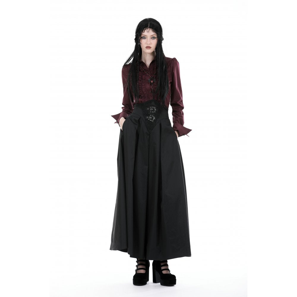 Dark In Love Delora High Waist Pleated Maxi Skirt – Black Gothic