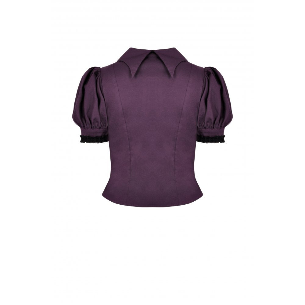 Dark In Love Druantia Blouse – Deep Purple Cotton Gothic Puff Sleeve Top