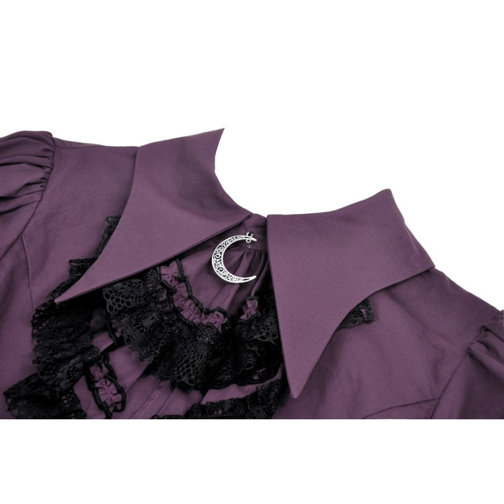 Dark In Love Druantia Blouse – Deep Purple Cotton Gothic Puff Sleeve Top