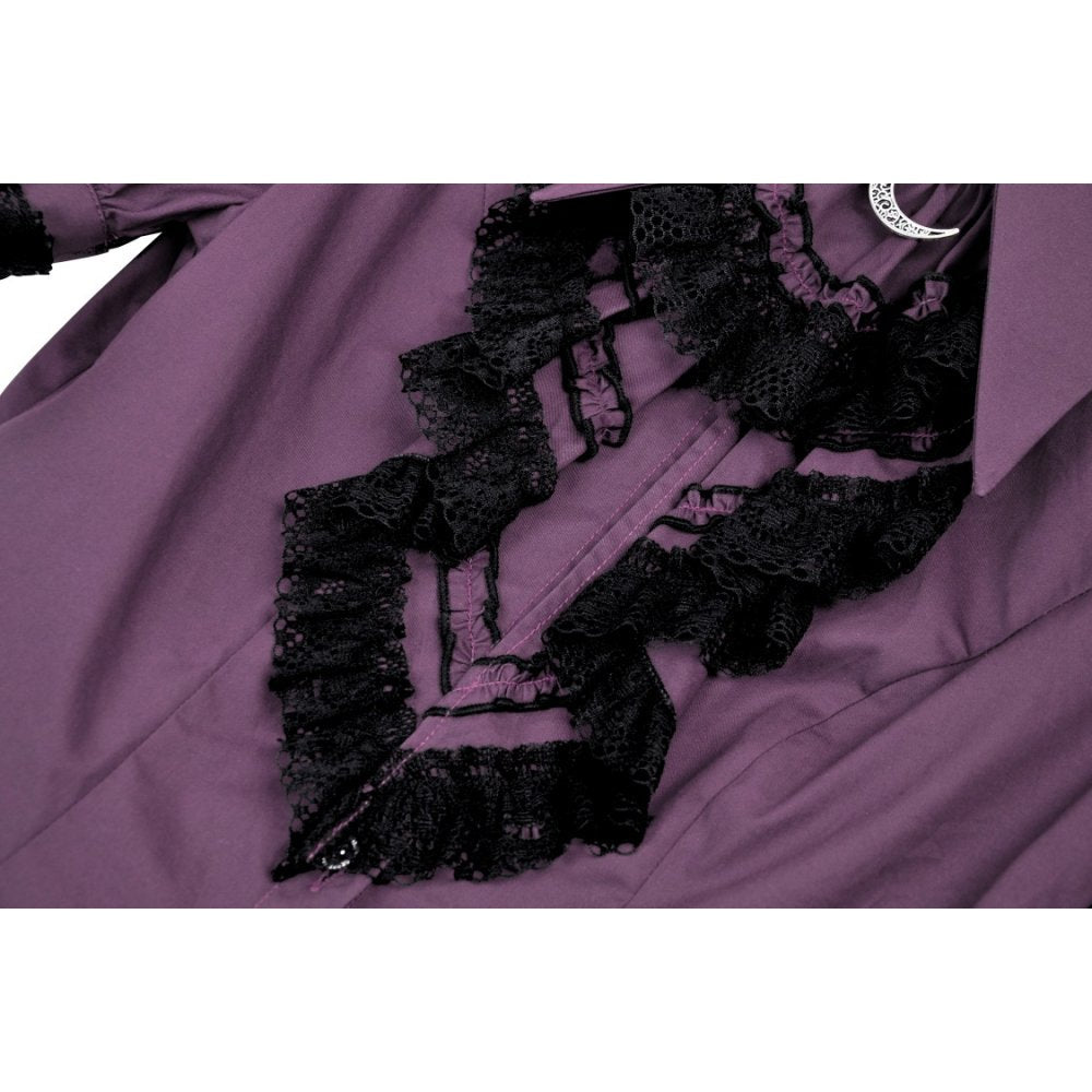 Dark In Love Druantia Blouse – Deep Purple Cotton Gothic Puff Sleeve Top