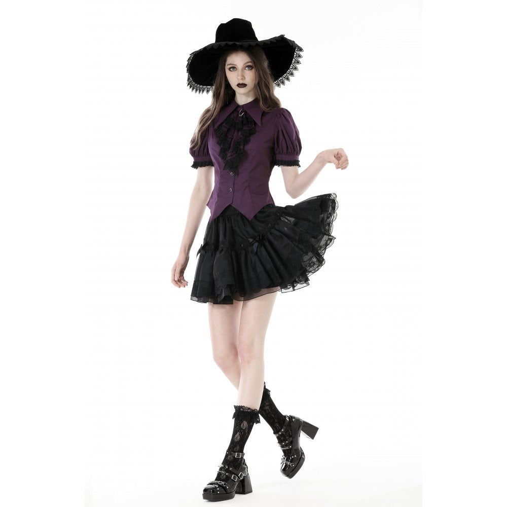 Dark In Love Druantia Blouse – Deep Purple Cotton Gothic Puff Sleeve Top