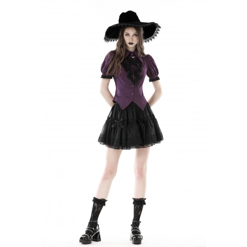 Dark In Love Druantia Blouse – Deep Purple Cotton Gothic Puff Sleeve Top