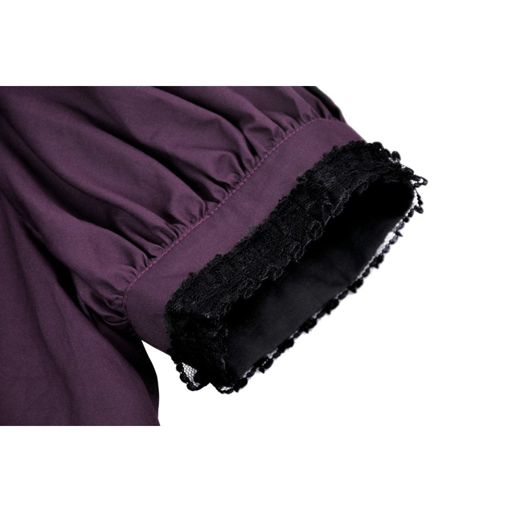 Dark In Love Druantia Blouse – Deep Purple Cotton Gothic Puff Sleeve Top
