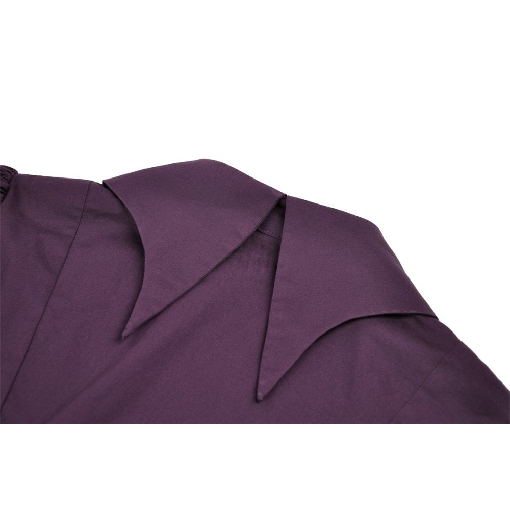 Dark In Love Druantia Blouse – Deep Purple Cotton Gothic Puff Sleeve Top