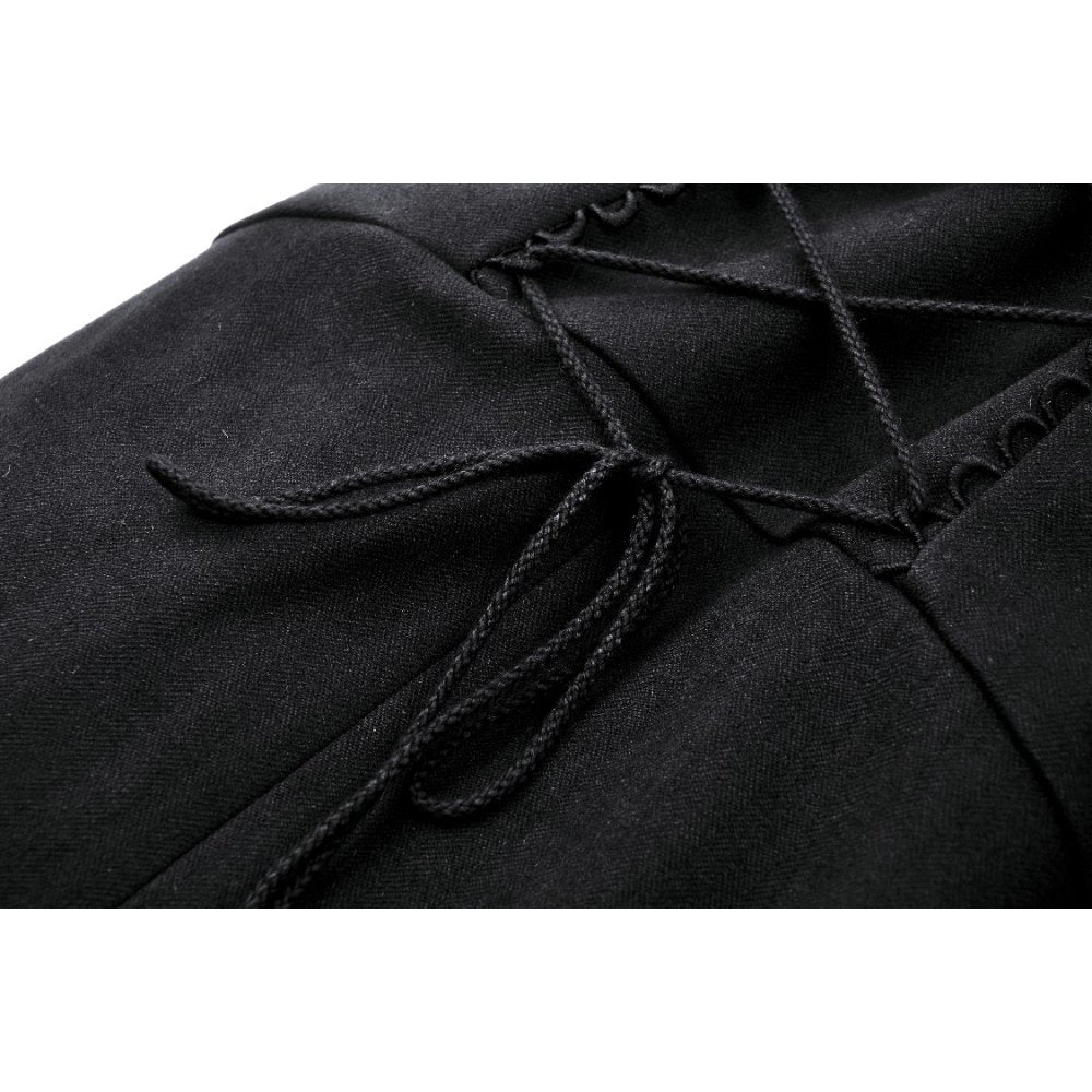 Dark In Love Haidee Long Gothic Coat – Faux Fur Collar & Lace Up Back