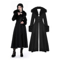 Dark In Love Haidee Long Gothic Coat – Faux Fur Collar & Lace Up Back