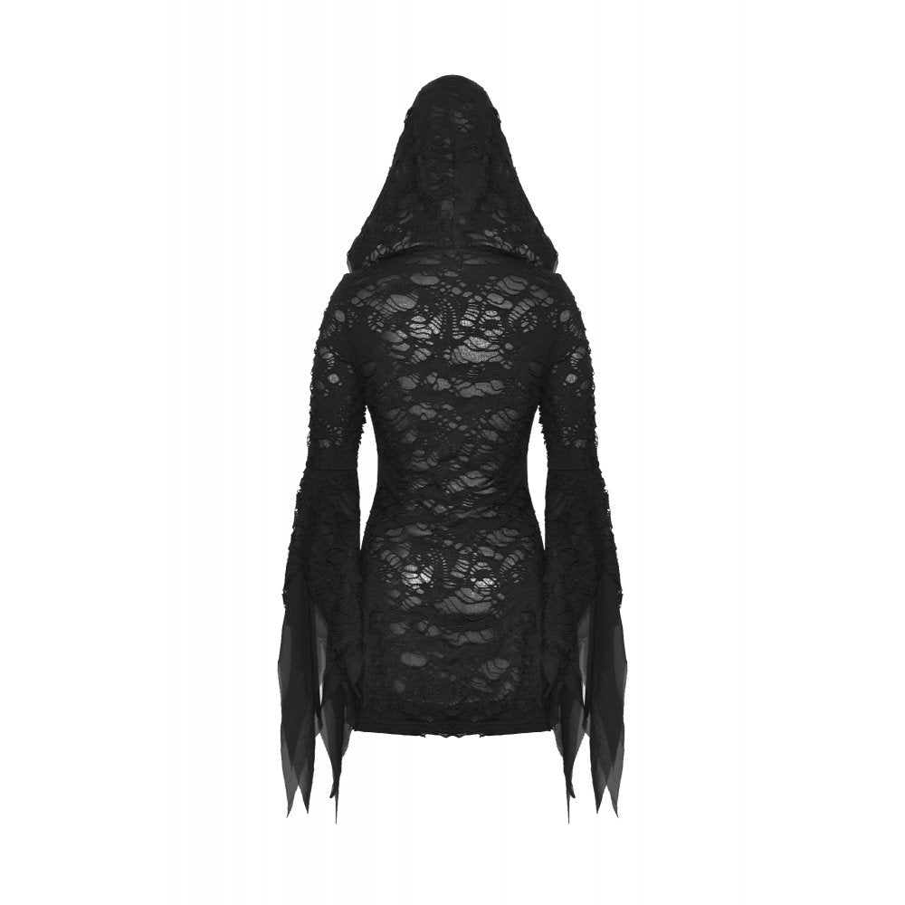 Dark In Love Hattie Hooded Dress – Gothic Distressed Flared Sleeve