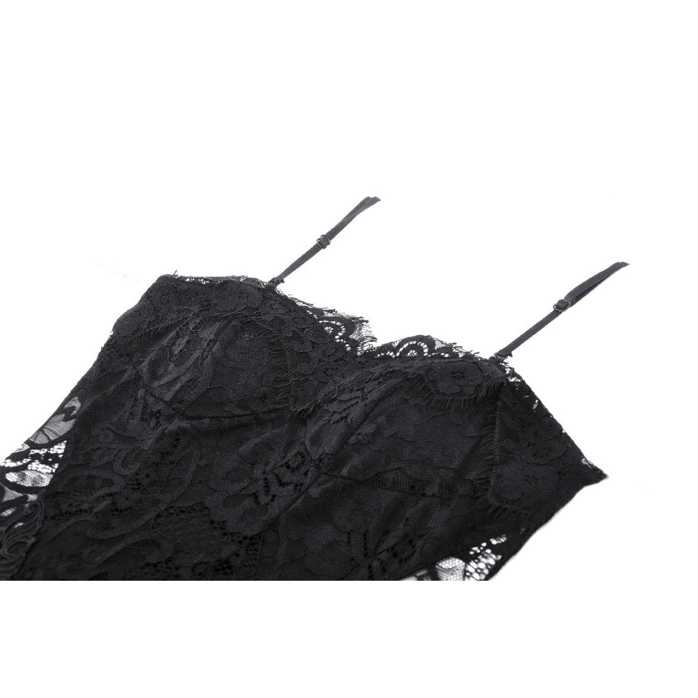 Dark In Love Naiara Lace Dress – Gothic Side Slit Gown with Lace Up Back