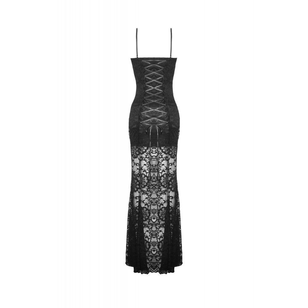 Dark In Love Naiara Lace Dress – Gothic Side Slit Gown with Lace Up Back