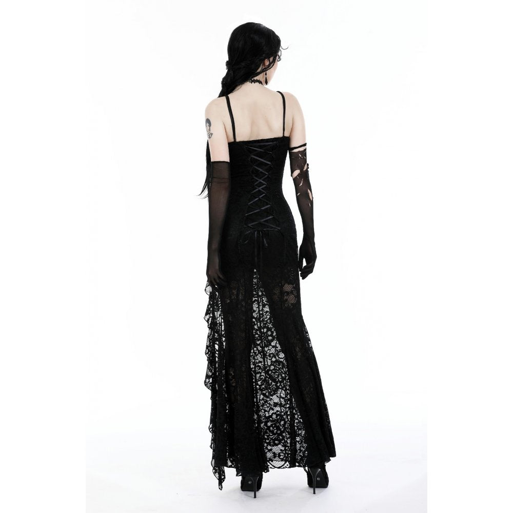 Dark In Love Naiara Lace Dress – Gothic Side Slit Gown with Lace Up Back
