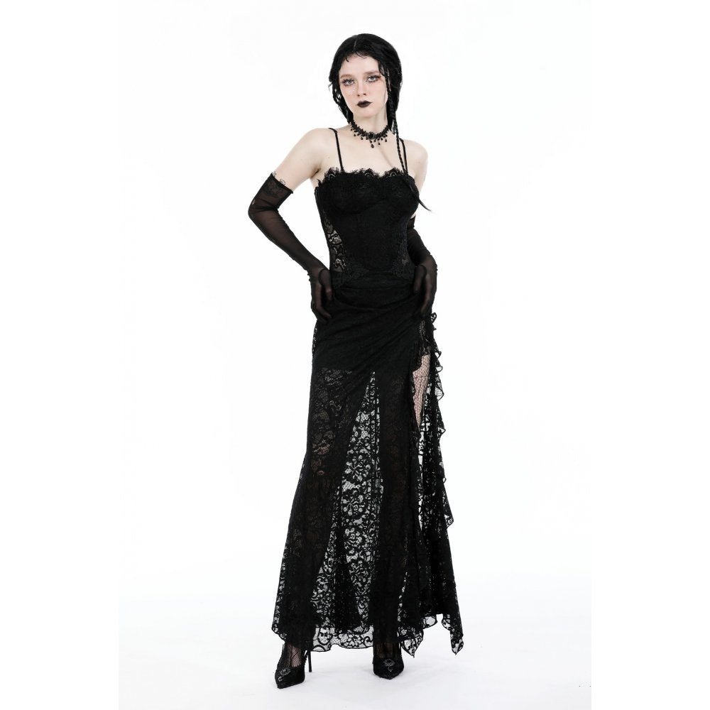Dark In Love Naiara Lace Dress – Gothic Side Slit Gown with Lace Up Back