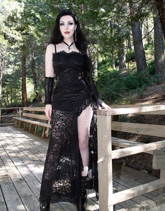 Dark In Love Naiara Lace Dress – Gothic Side Slit Gown with Lace Up Back