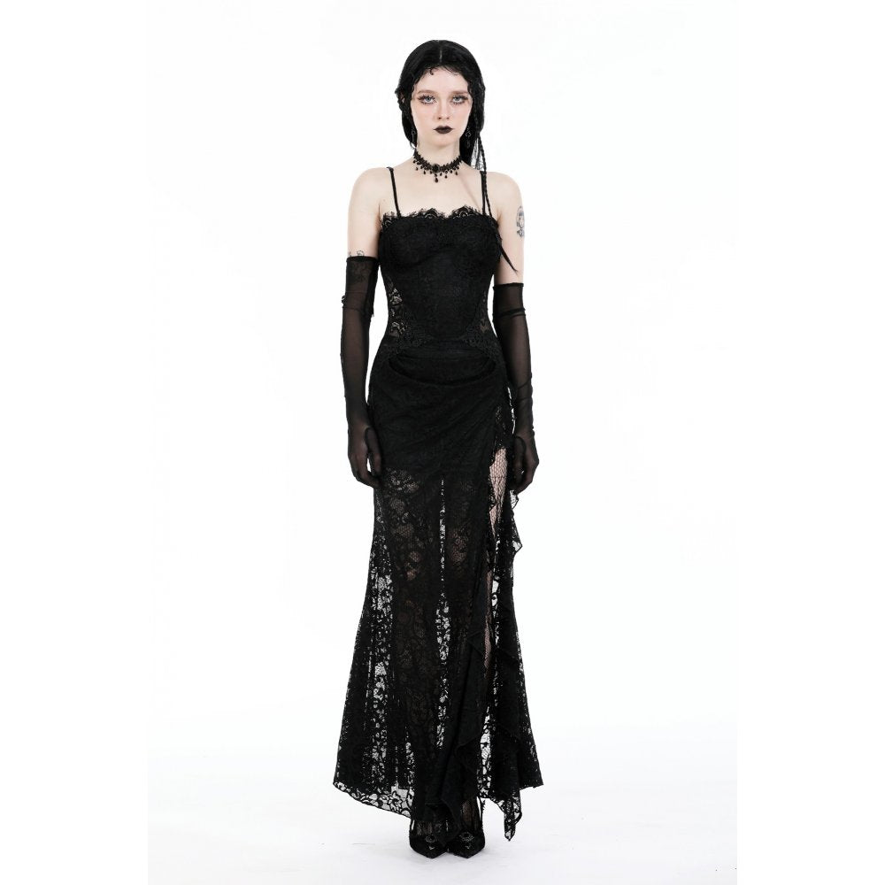 Dark In Love Naiara Lace Dress – Gothic Side Slit Gown with Lace Up Back