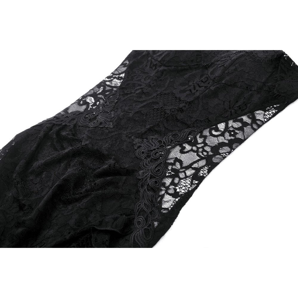 Dark In Love Naiara Lace Dress – Gothic Side Slit Gown with Lace Up Back